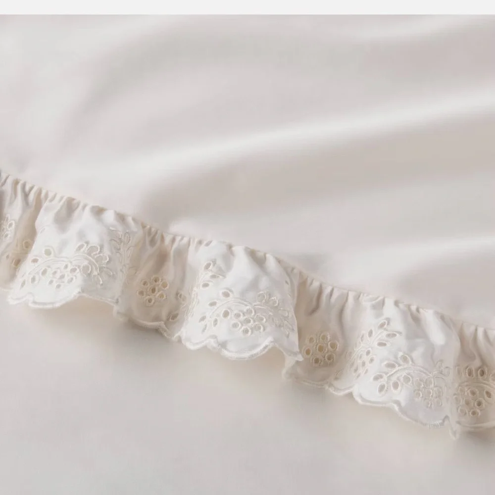 Queen 400 Thread Count Performance Sheet Set Ivory with Eyelet Ruffle Hem